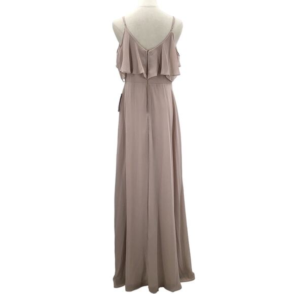 BIRDY GREY SZ L Taupe Jane flutter sleeveless bridesmaid maxi dress NWT B101 - Picture 2 of 9